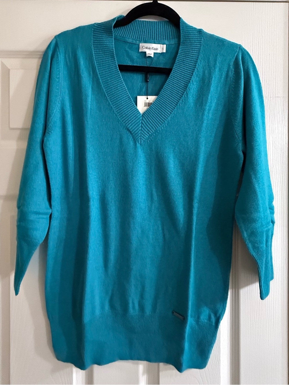 Calvin Klein Teal V-Neck 3/4 Length Sleeve Sweater